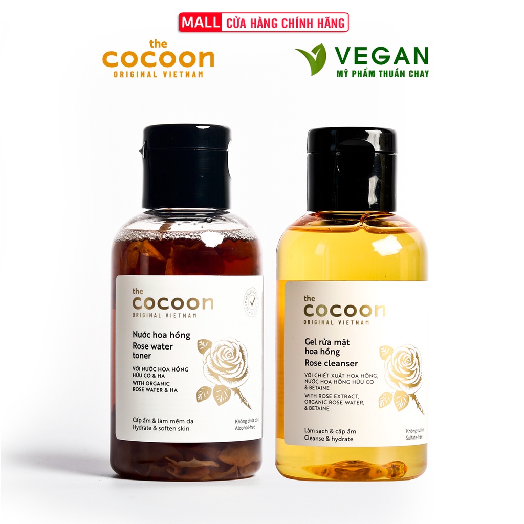 Combo gel rửa mặt hoa hồng cocoon 140ml + Toner nước hoa hồng cocoon 140ml