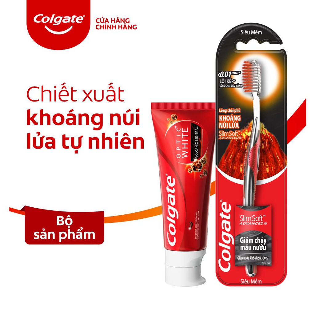 Bộ chăm sóc răng miệng Colgate: Kem đánh răng Optic White 100g và Bàn chải SlimSoft Advanced