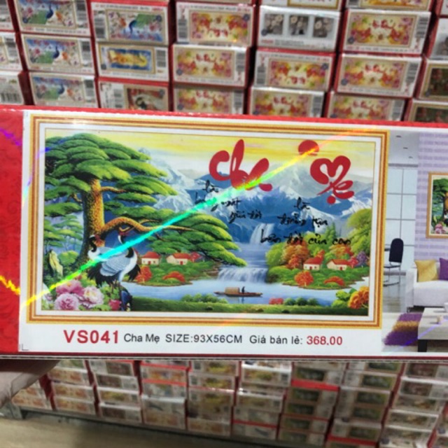 Tranh đính đá đồng đồ cha mẹ chim công