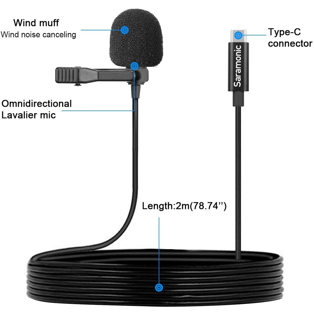 Saramonic LavMicro U3A - Micro Thu Âm Cổng Type - C Dùng Cho Điện Thoại Android - Hàng Chính Hãng/Bảo Hành 12 Tháng