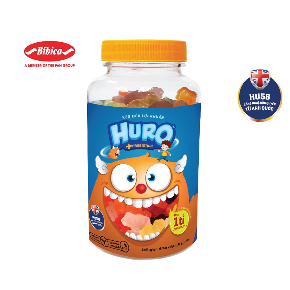 Kẹo dẻo lợi khuẩn HURO hũ 168 gram Bibica
