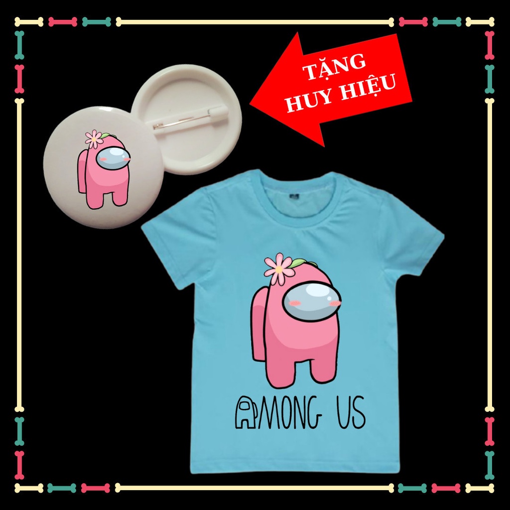 Áo thun trẻ em Among Us dễ thương, đủ size áo từ 10kg đến 80kg, kèm huy hiệu
