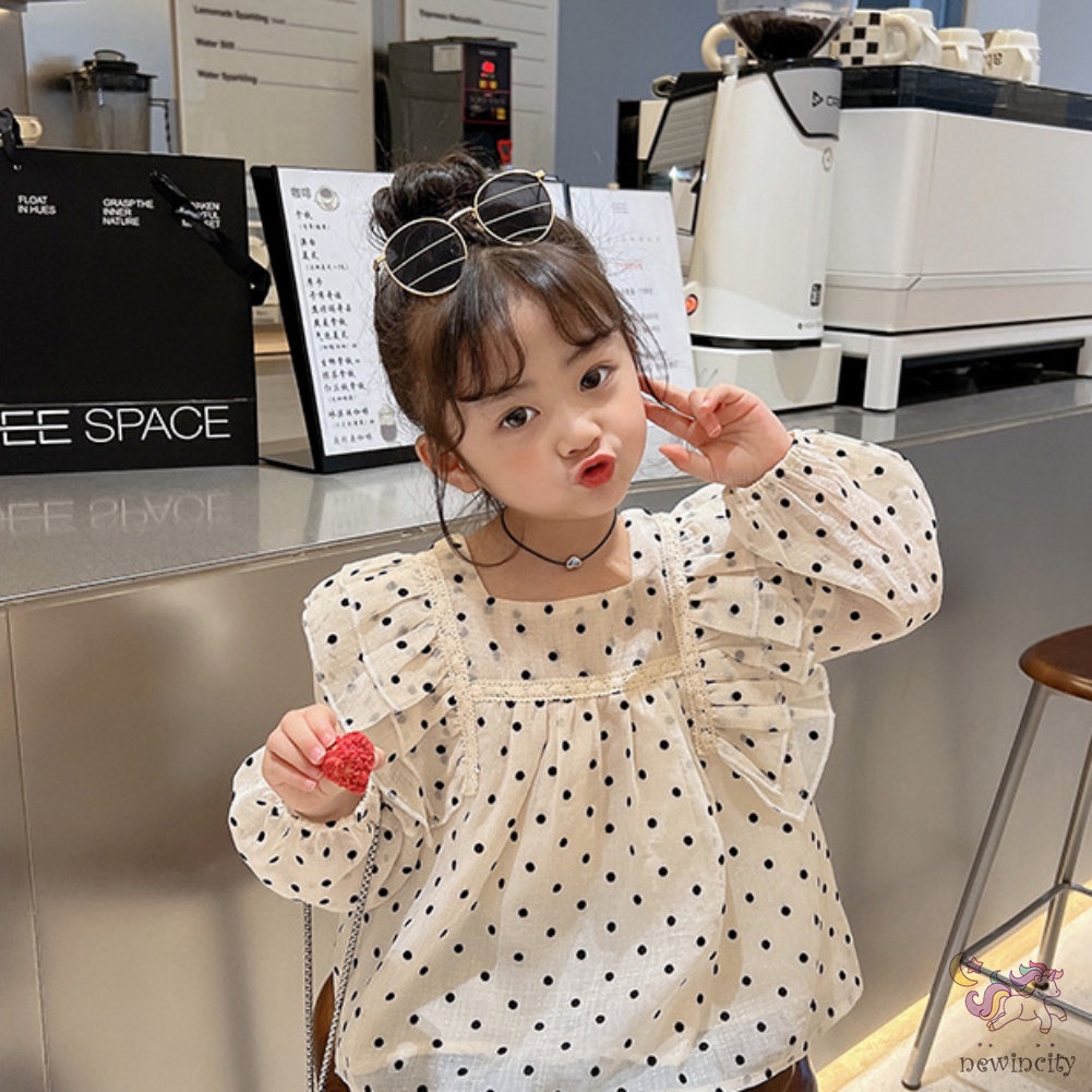 Set Áo Chấm Bi + Quần Jeans Phong Cách Hàn Quốc Cho Bé Gái