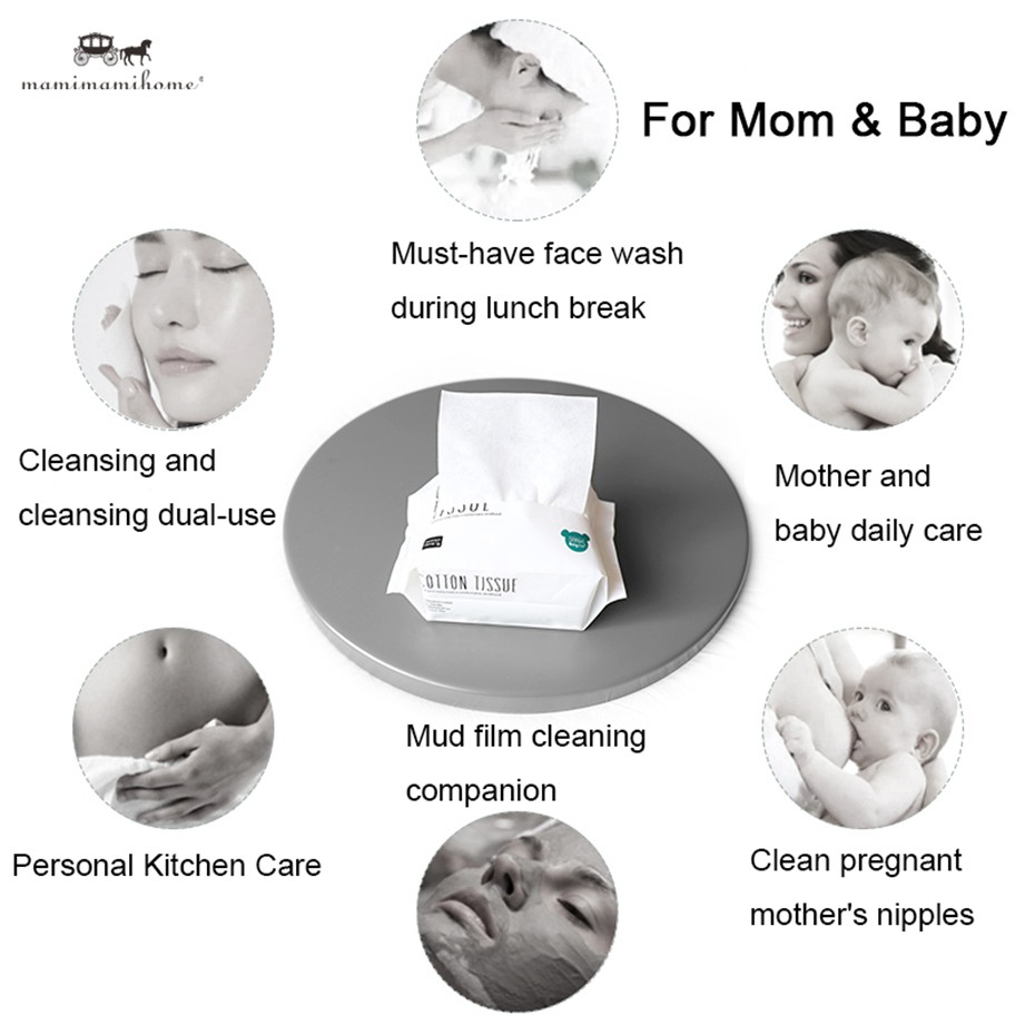 Gói khăn bông cotton Mamimamihome cho trẻ sơ sinh và trẻ mới biết đi dạng giấy mềm bông khô và ướt