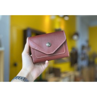 Ví nữ da bò sáp 100% handmade đỏ rượu vang