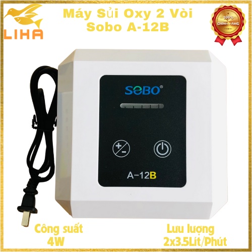 Máy Sủi Oxy 2 Vòi Sobo A-12B (4W - 2x3.5 Lít/Phút) - Máy Sủi Oxy Siêu Êm Cho Bể Cá