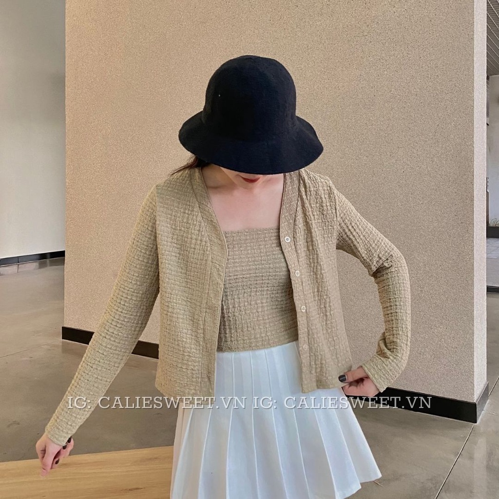 Set áo Cardigan len mỏng kèm áo 2 dây Caliesweet set 2 dây chất len thích hợp cho mùa thu