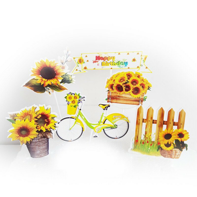 Phụ Kiện Trang Trí Bánh Sinh Nhật Bánh Kem - SET THẺ CẮM XE VÀ HOA