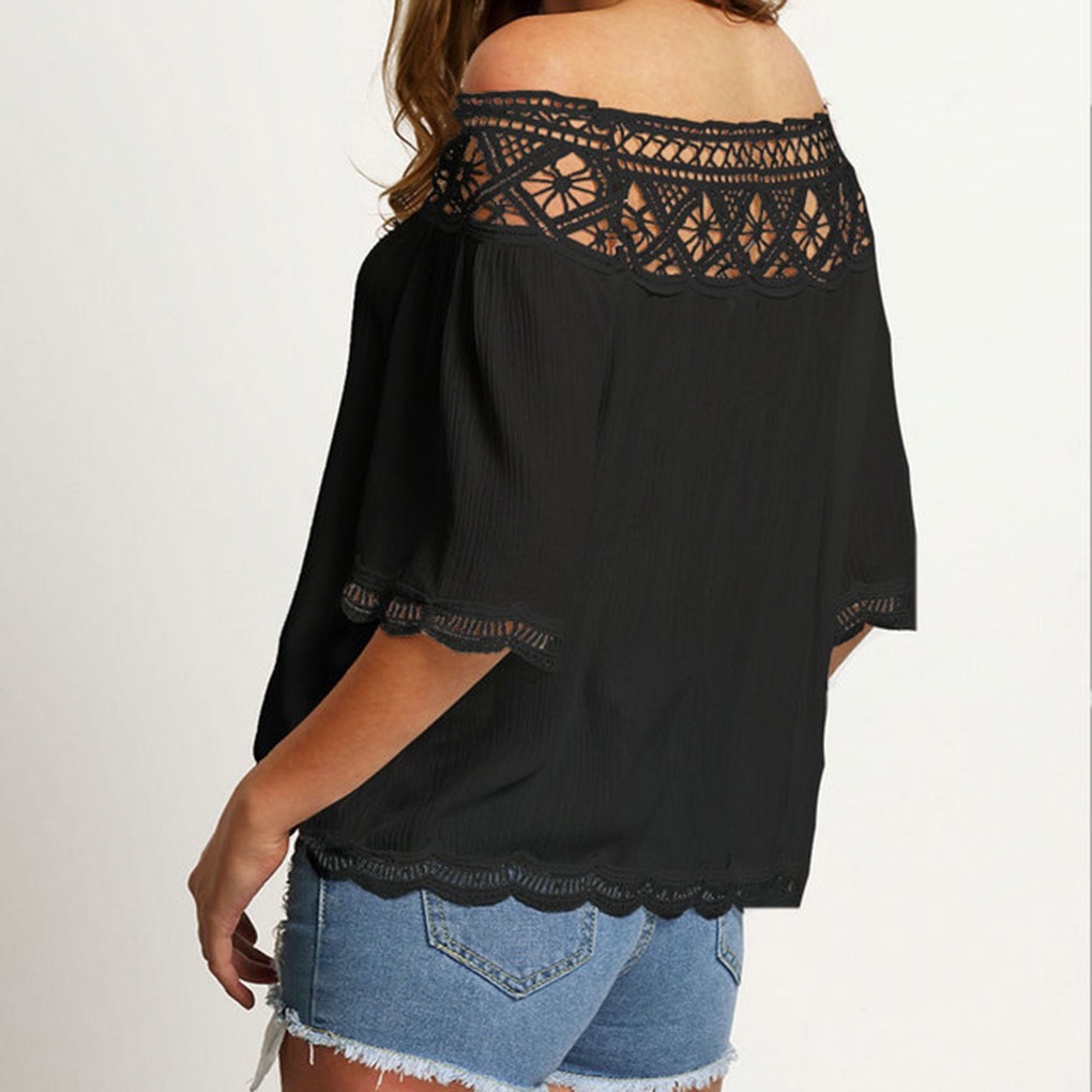 Áo Kiểu Nữ Chiffon Tay Lỡ, Áo Không Vai, Ren Nối, Áo Sơ Mi Nữ | BigBuy360 - bigbuy360.vn