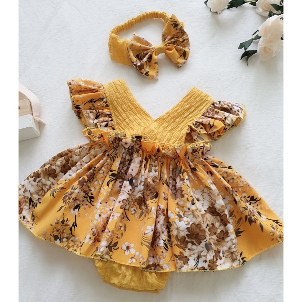 [giảm ngay 20%] Body váy tiểu thư hoa nhí vàng siêu yêu cho bé- tặng kèm tuban- Hàng thiết kế