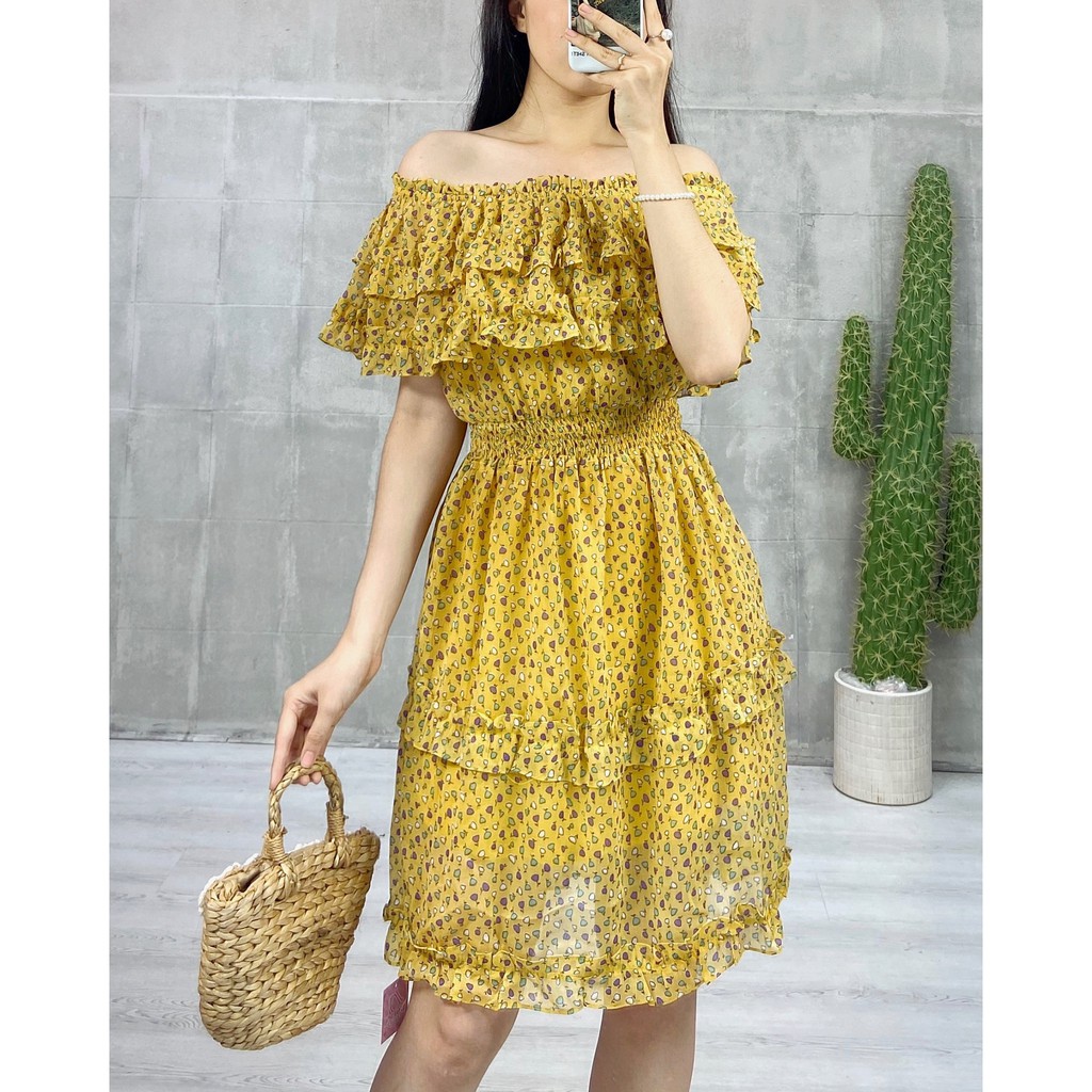 VÁY ĐẦM BỒNG TẦNG TRỄ VAI BÈO SIÊU XINH XẮN