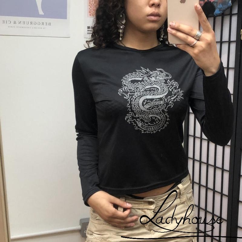 Ldd-áo Thun Tay Dài Cổ Tròn In Hình Ngôi Sao / Rồng / Ngôi Sao Mùa Xuân S / M / L