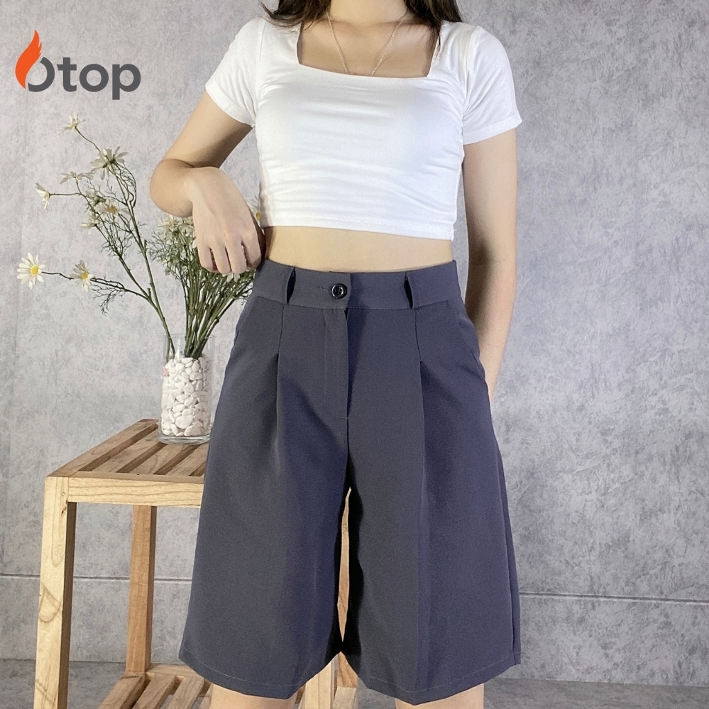 Quần đùi nữ ống rộng cạp cao MUỐI Q2066 P0/K44
