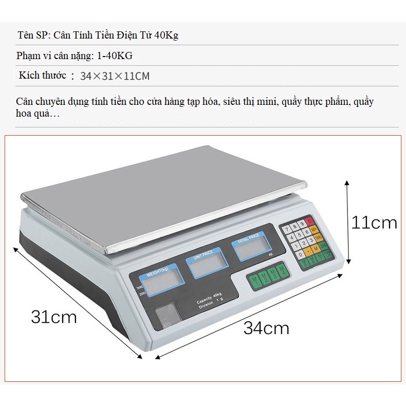 Cân điện tử tính tiền 40kg- Cân Điện Tử Tính Tiền CHO KẾT QUẢ CHÍNH XÁC TUYỆT ĐỐ