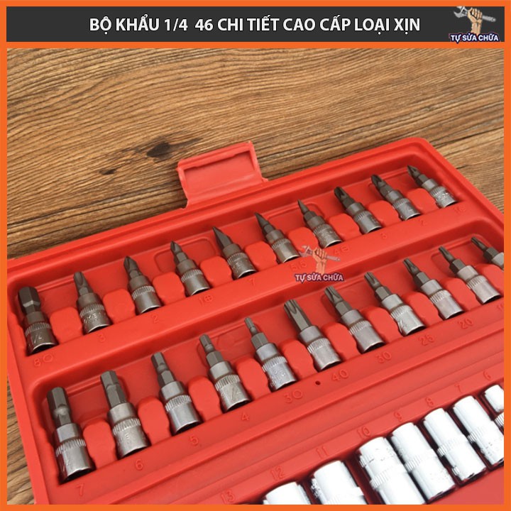 Bộ dụng cụ 46 chi tiết 1/4''chuyên mở bu lông ốc vít - Bộ dụng cụ sửa chữa đa năng 46 chi tiết - HÀNG XỊN