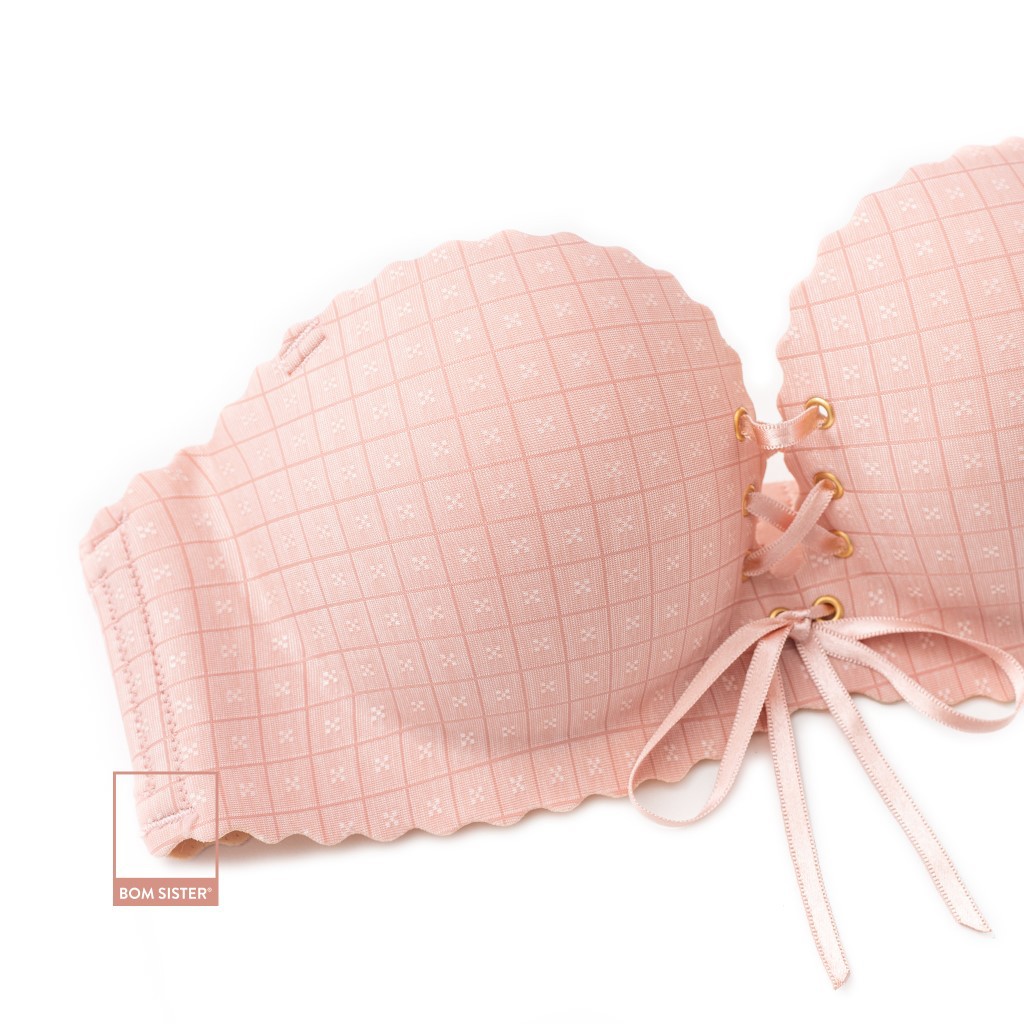 Áo Lót Cup Ngang Mút Bàn Tay Su Đúc Caro Không Gọng Kèm Dây Rút Tạo Khe Chữ V Viền Silicon Chống Tuột BOM SISTER A9970 | BigBuy360 - bigbuy360.vn