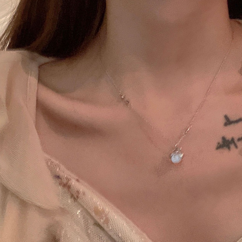 Vòng cổ Mặt Đá Mặt Trăng Hình Nhịp Tim Phong Cách Cổ Điển Dành Cho Nữ