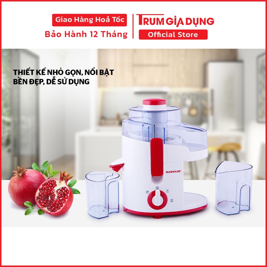 Máy ép trái cây, máy ép hoa quả Sunhouse SHD5520 màu trắng đỏ, ép cam, ổi, táo, bảo hành 12 tháng.