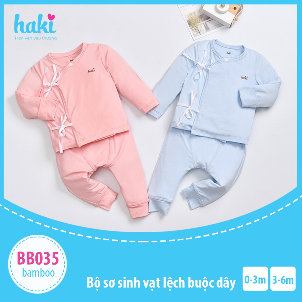 Bộ quần áo cho bé trai bé gái sơ sinh vải sợi tre cao cấp HAKI BB035