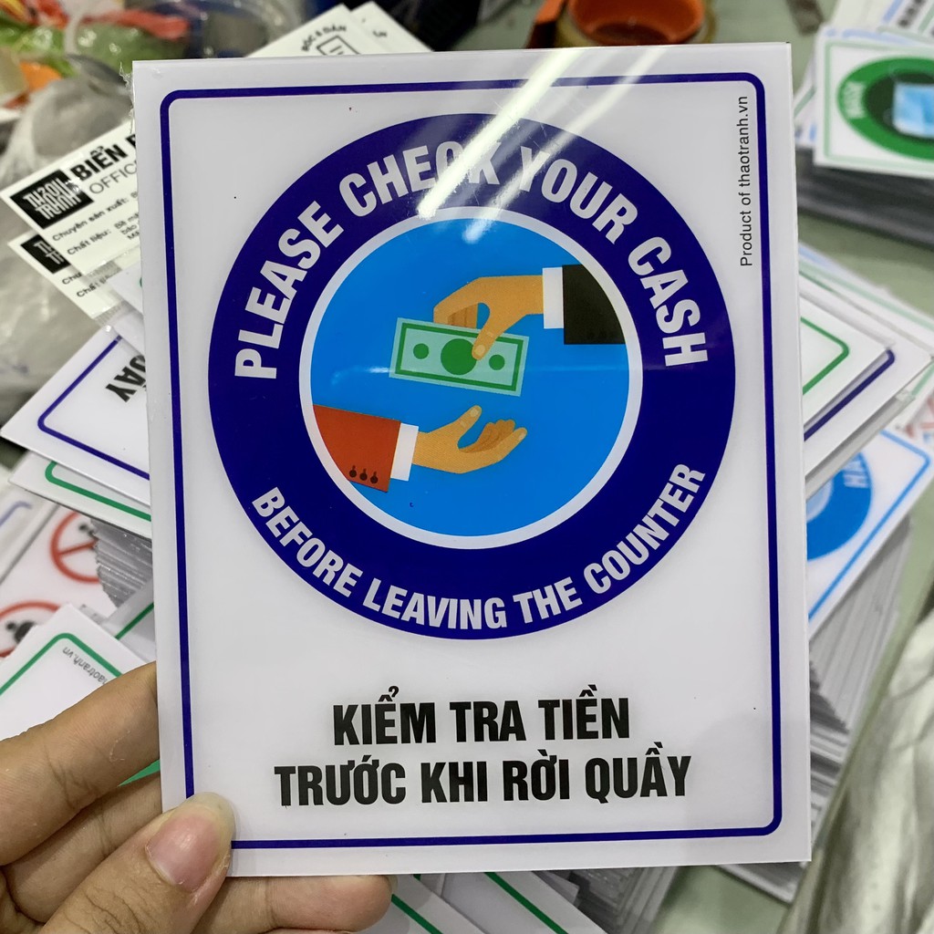 Biển Kiểm Tra Tiền Trước Khi Rời Khỏi Quầy Dành Cho Cửa hàng - Tem Cảnh Báo - Decal Cảnh Báo - Sticker Trang Trí