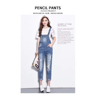 Quần Yếm jean Wax Rách cho Nữ