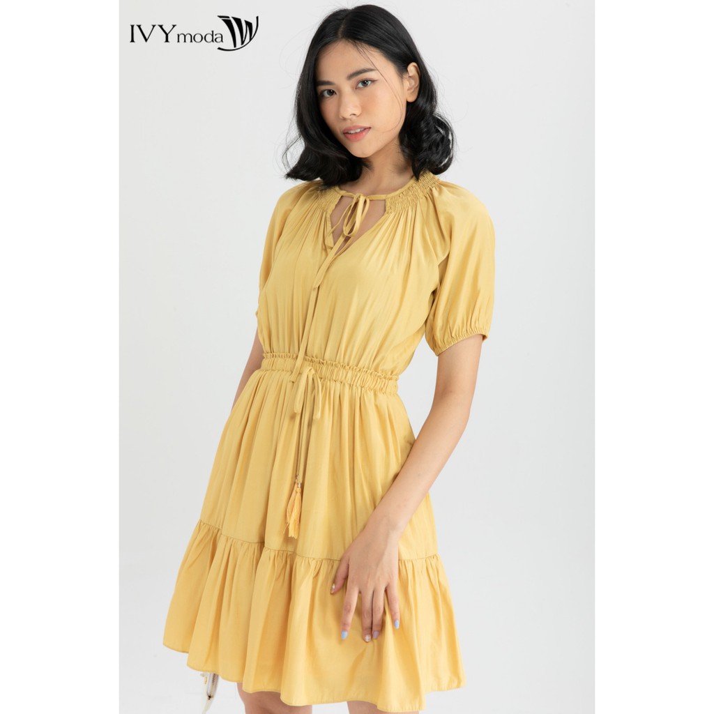 [Mã FAMALLT5 giảm 15% đơn 150k] Đầm xòe cổ thắt dây thiết kế IVY moda MS 48M6440