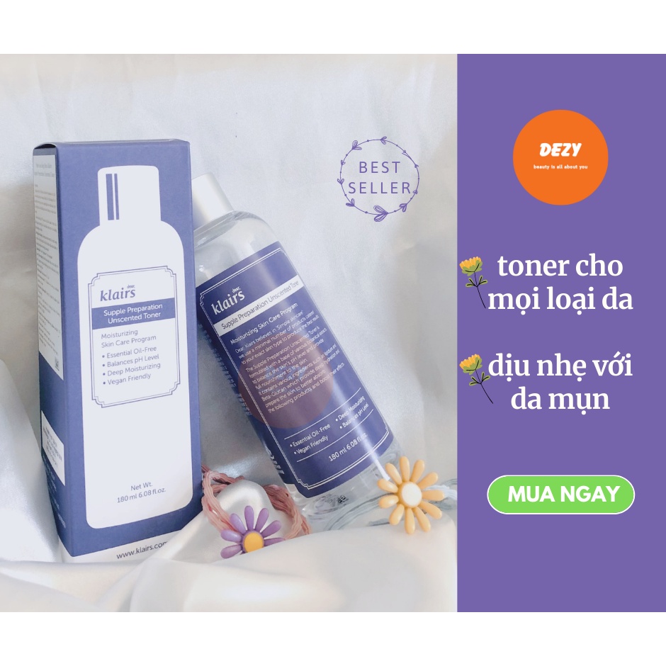 [CHÍNH HÃNG] Toner Klairs Nước Hoa Hồng Toners Không Mùi Da Dầu Da Mụn Skincare Dưỡng Ẩm Cùng Bông Tẩy Trang Dezy Shop