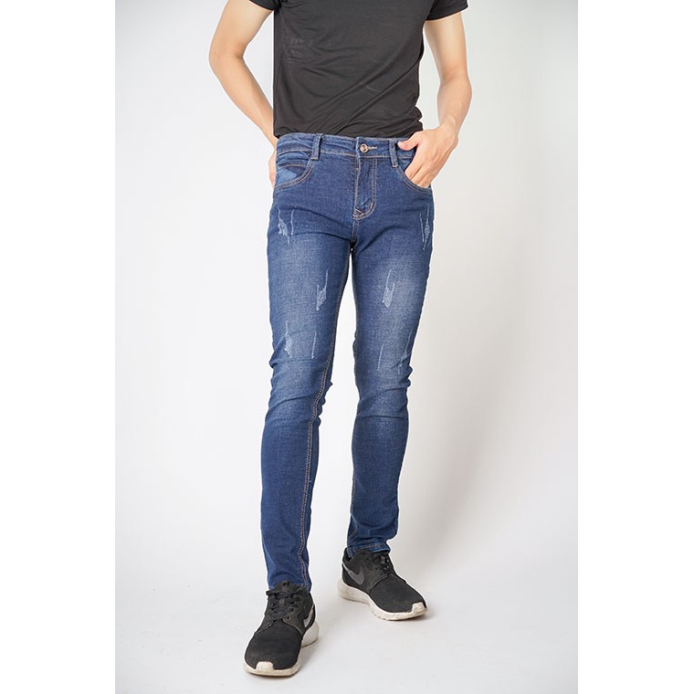 Quần Jean Xanh Đậm Xước Nhẹ Dáng Body Hàn Quốc | BigBuy360 - bigbuy360.vn