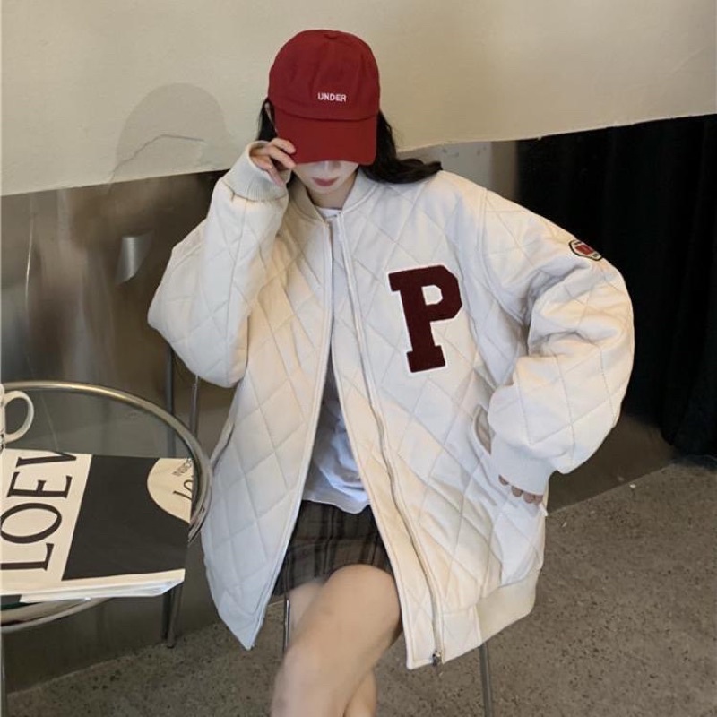 (ORDER) Áo khoác bomber trần bông trám dáng rộng form unisex dày dặn ấm áp cho mùa đông phong cách Hàn Quốc ulzzang
