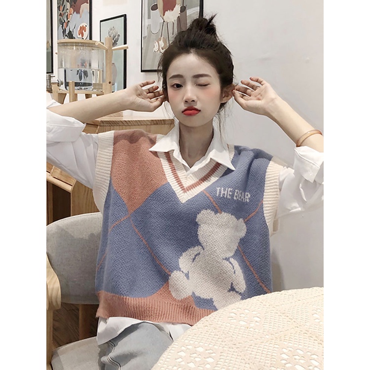 Áo Len Gile Nữ Cổ V Áo ghile nữ Basic Màu Trơn Có Cúc Kiểu Hàn Quốc Ulzzang thời trang Xiaozhainv vn