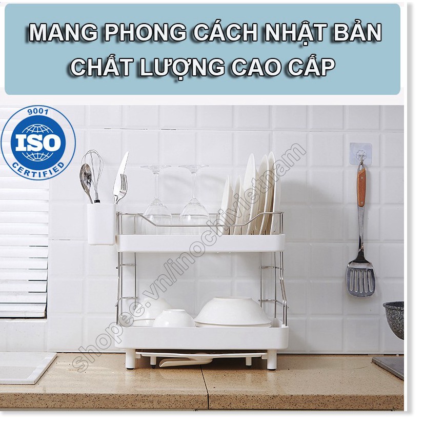 Kệ đựng chén  -Bát Nhựa Inox 2 Tầng Inochi Có Khay Thoát Nước Thông Minh Tiện dụng hàng chính hãng