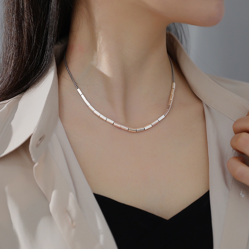 Vòng cổ Mặt Khối Hình Học Màu Bạc Tùy Chỉnh Thời Trang Hàn Quốc Cho Nữ