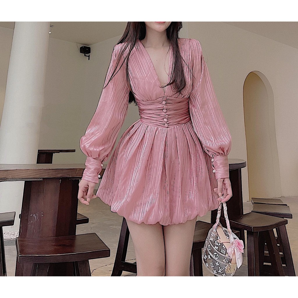 Đầm váy đi biển, đầm xòe cổ V tay dài dạo phố xinh xắn Maxy Dress