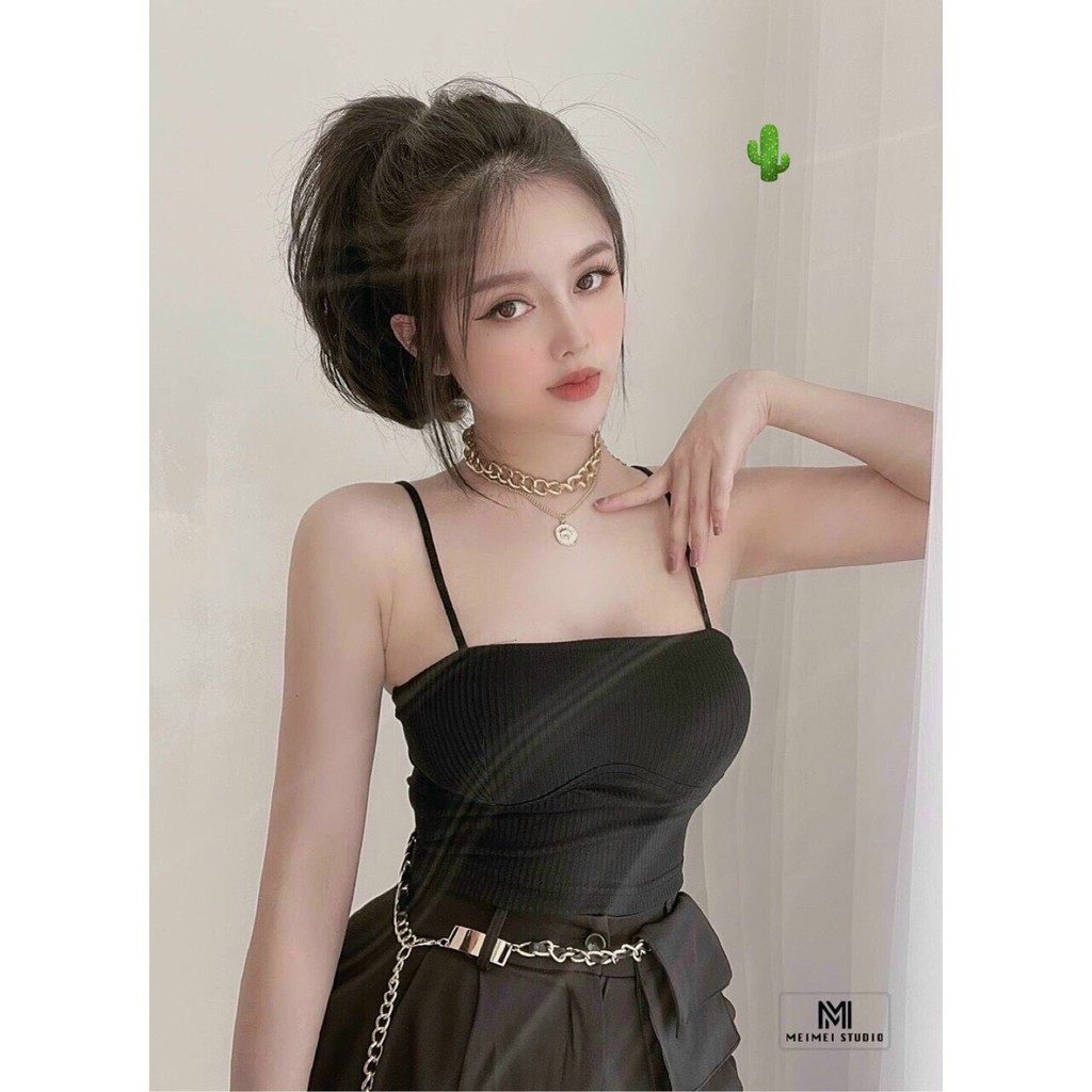 Áo hai dây trơn croptop kèm mút ngực cực xinh , chất thun gân mềm mịn co giãn