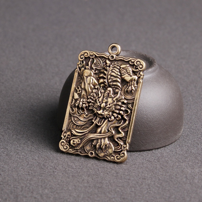 Mặt Dây Chuyền trang sức phong thủy thẻ đồng thau nguyên chất Khắc hình quan công, mã đáo,kì lân,tỳ hưu tinh xảo