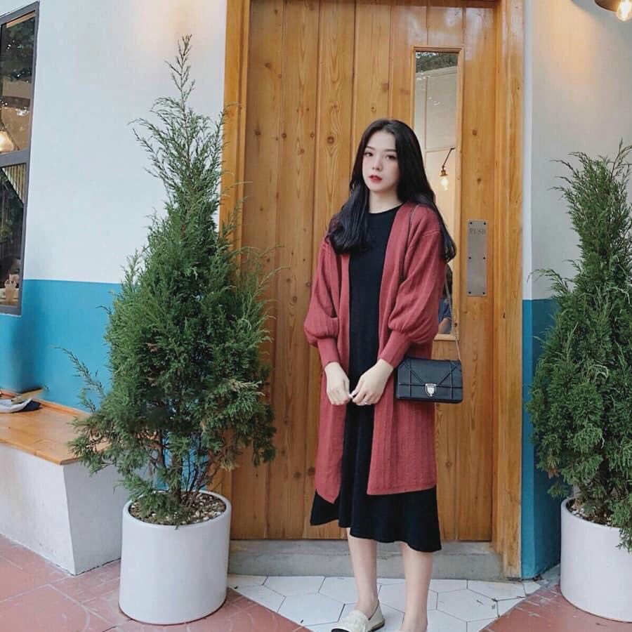 Áo Khoác Cardigan Len Nữ Dáng Dài TEMA - Áo Khoác Cardigan Len Tay Bồng | BigBuy360 - bigbuy360.vn