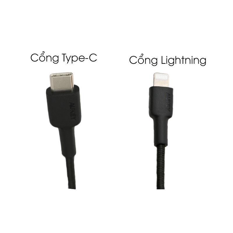 Cáp Sạc Nhanh iPhone 12 Series cổng C to Lightning Aukey CB-CL3 0,9m MFi, Hổ trợ sạc PD 22W, Bện Nylon 2 Lớp