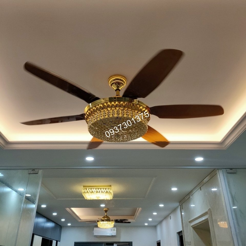Quạt Trần Đèn Pha Lê 6 Cánh Cao Cấp Thương Hiệu Homsick Có Điều Khiển Từ Xa,Đèn Led 3 Chế Độ Sáng Bảo Hành 2 Năm