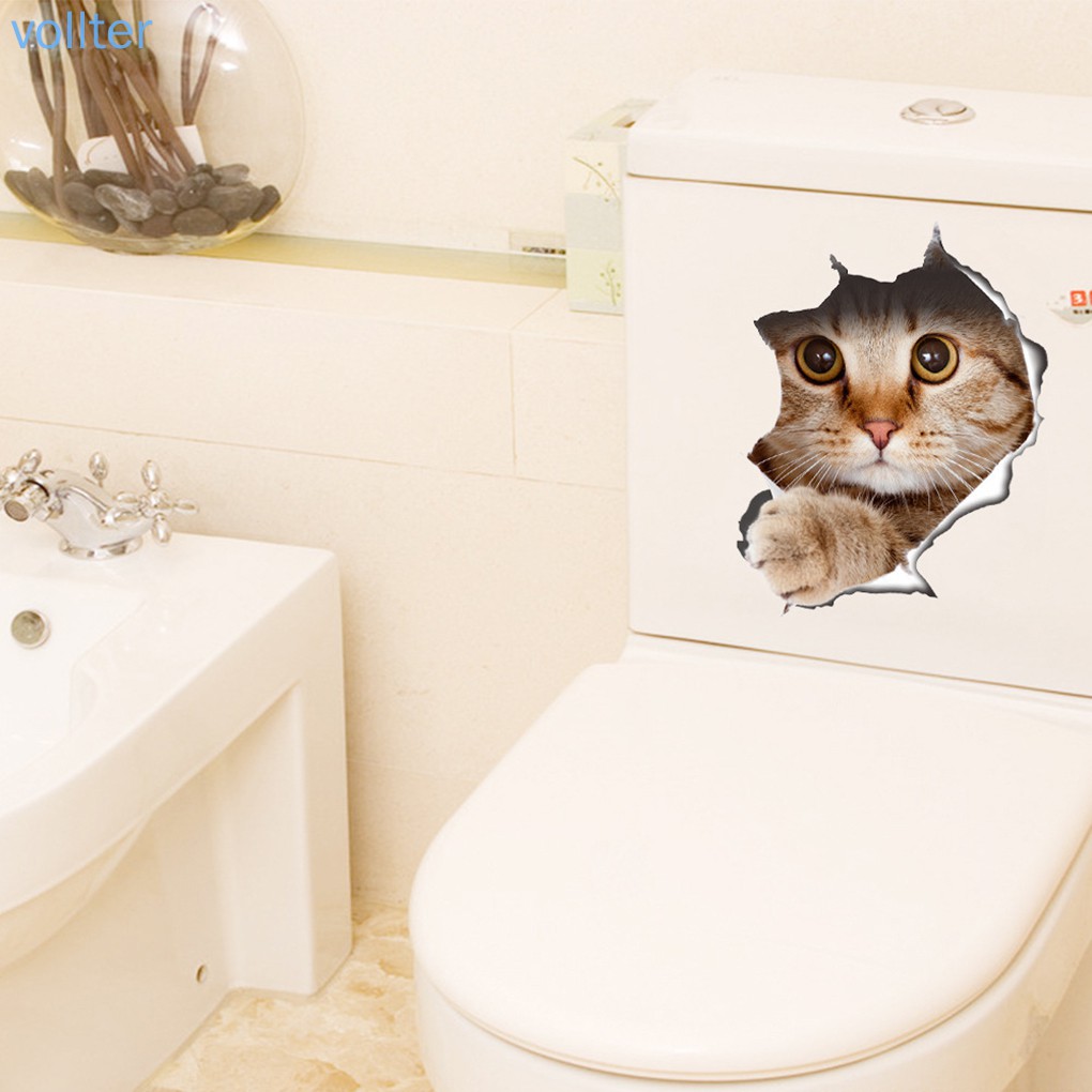 Miếng Dán Trang Trí Toilet Hình Mèo 3d Dễ Thương 21x29cm