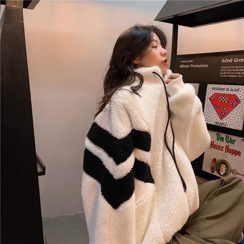 Áo Khoác Nỉ Lông Cừu Hai Lớp Unisex Form Rộng Mặc Cực Ấm Vào Mùa Thu Đông | BigBuy360 - bigbuy360.vn