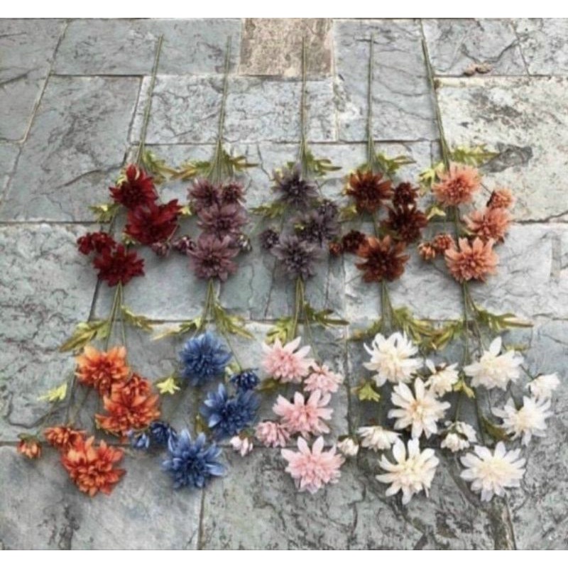 Hoa giả/ Hoa cúc thược lụa nhập khẩu cành 6 bông, 3 bông cáo câp