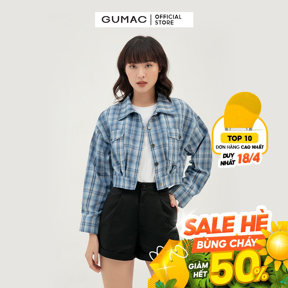 Áo khoác nữ croptop GUMAC màu xanh đủ size, năng động, trẻ trung AB330