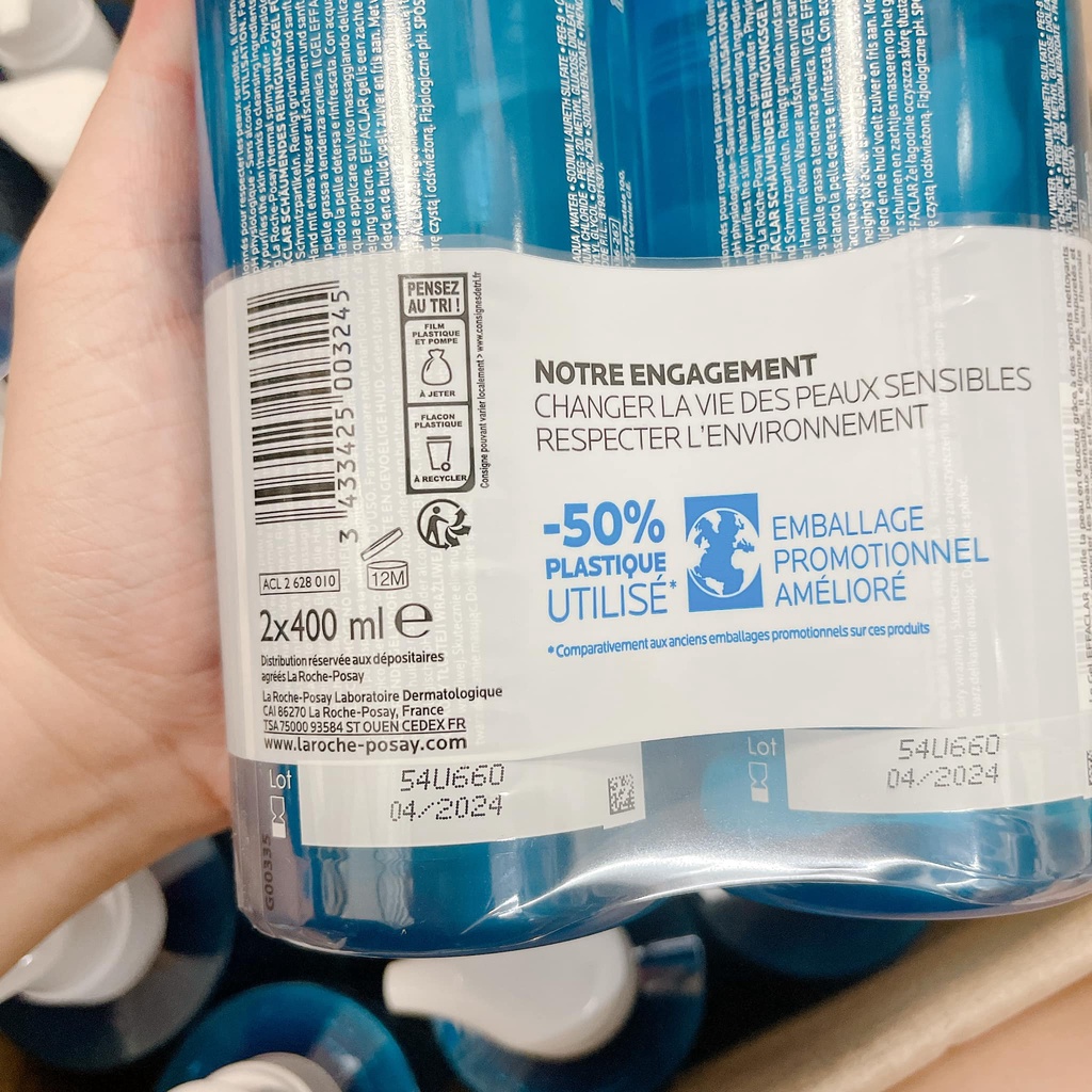 MẪU MỚI - Sữa Rửa Mặt Laroche Posay Pháp 400ML - Gel Rửa Mặt Kiềm Dầu, Giảm Mụn