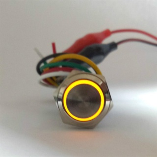 220V LED 16mm Push Button Switch Waterproof with Wire Connector Yellow