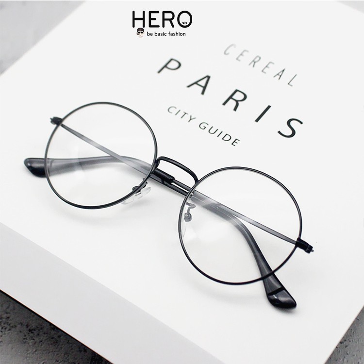 Kính Nobita Ulzzang Thời Trang Hàn Quốc, Kính Không Độ Giả Cận Gọng Tròn  Màu Đen HERO KM02