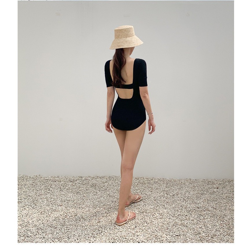 Bikini đồ bơi nữ kín đáo áo tắm liền một mảnh cổ vuông tay lỡ hở lưng cực đẹp -2598