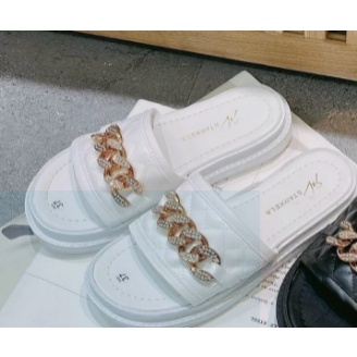 Dép Nữ Sandal quai ngang dây xích mạ vàng, giả đính đá - đế bánh mỳ - New trend 2022-1000002