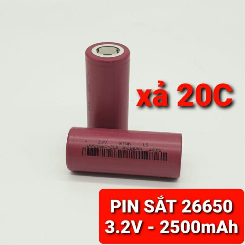PIN SẮT PHOSPHATE 26650 -3.2V - 2500mAh XẢ 20C khởi động xe máy