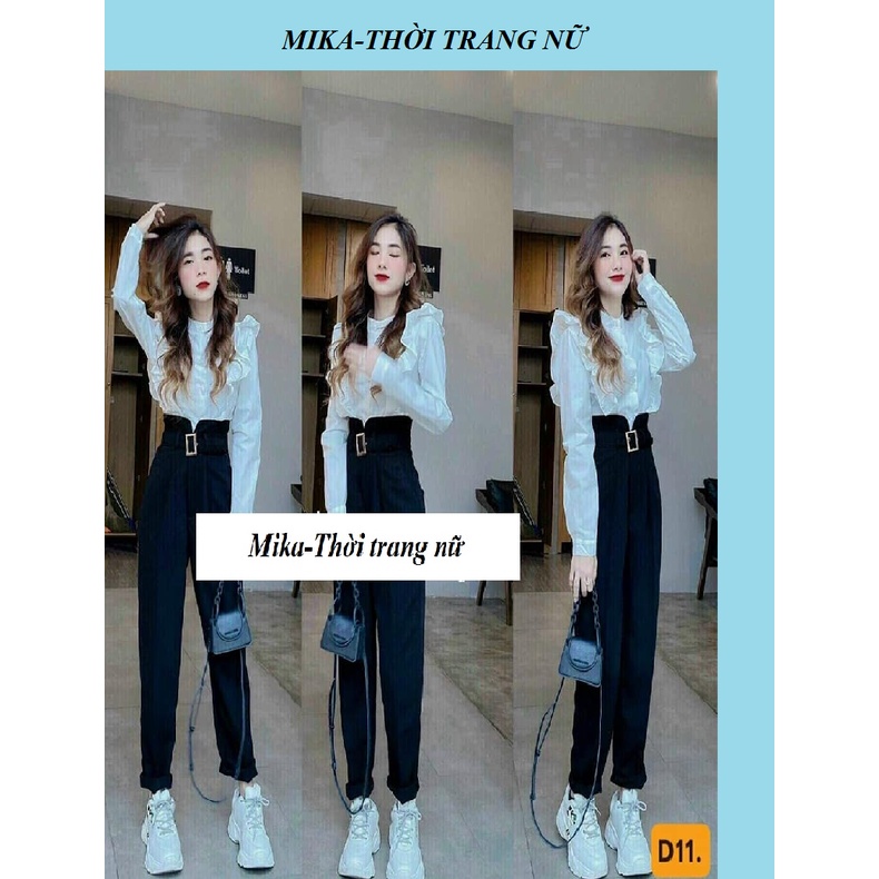 Set đồ nữ đẹp gồm áo sơ mi và quần tây lưng kiểu