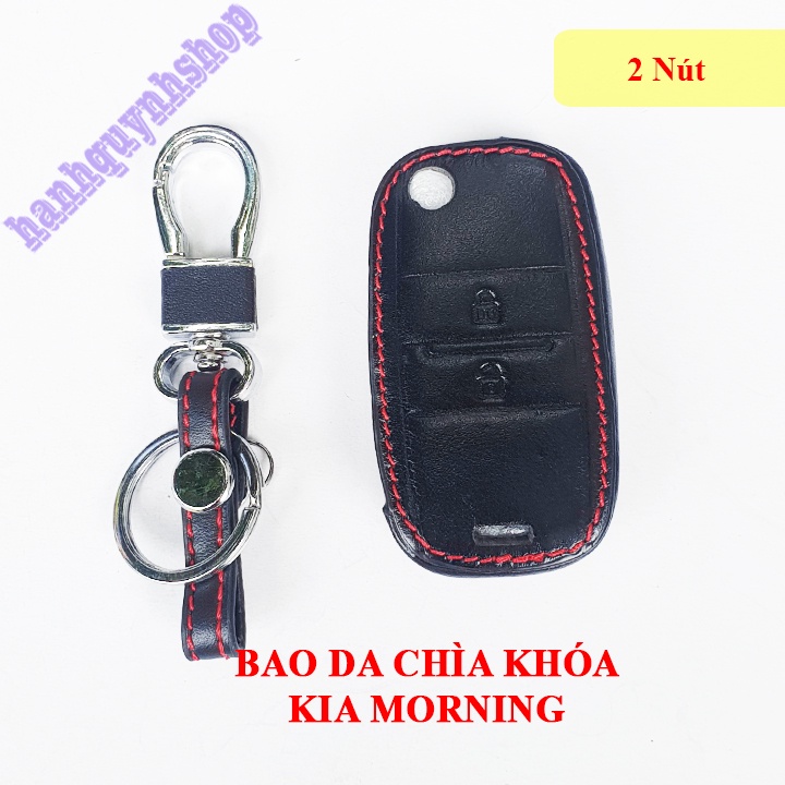 Bao da chìa khóa Kia Morning màu đen chỉ đỏ tặng kèm móc
